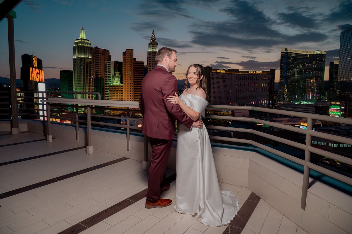 Rooftop wedding on the MGM Terrace with the Las Vegas Strip behind
